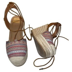 DV Dolce Vita Target Aztec Espadrille Platform Wedge Lace Up Sandals Size 7 Boho